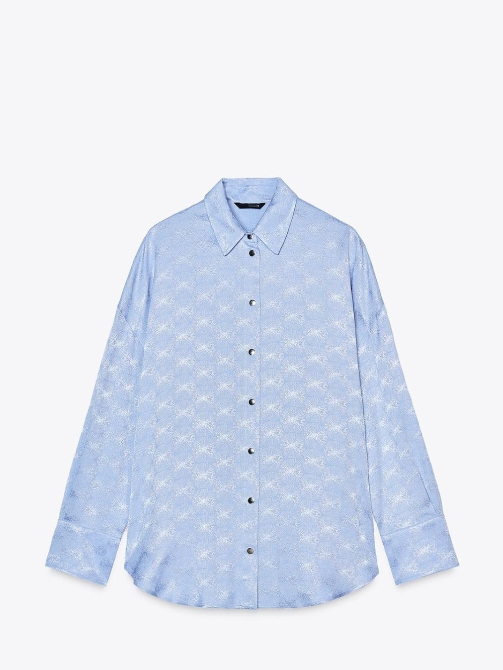 ZARA Light Blue Floral Print Jacquard Satin Button-Up Shirt